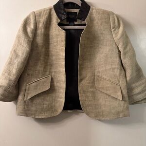 Smythe 100% Linen Blazer w/ Black Leather Collar | Size 10 | Luxury Tailored